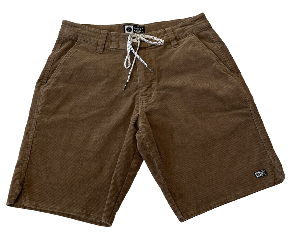 SALTY CREW Men's Corduroy Shorts Sz 28 Brown Pockets Drawstring Casual